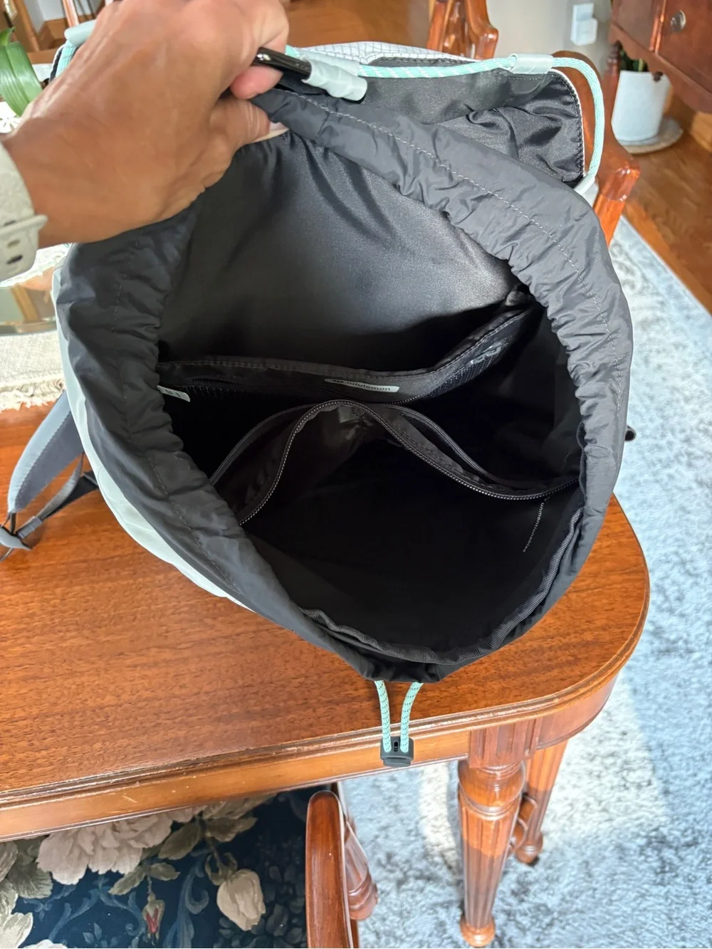 lululemon athletica Light Gray Backpack Jacket Pack with Mint Accents